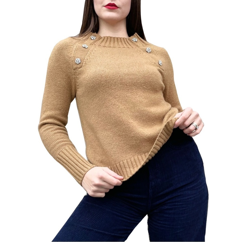 J. Crew Lambswool Rhinestone Embellished Mockneck Knit Sweater XS